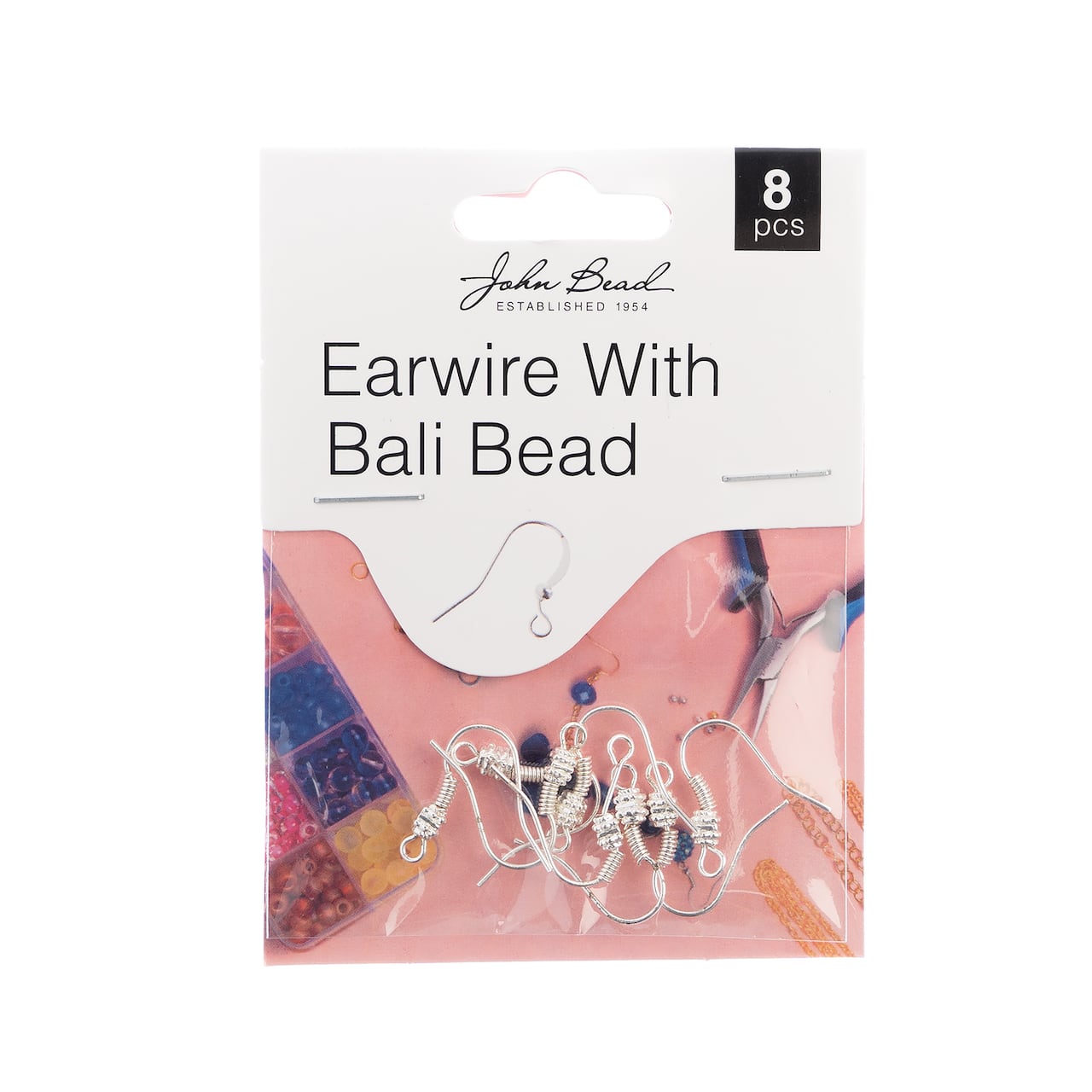 John Bead Must Have Findings 18mm Earwire with Bali Bead, 8ct.